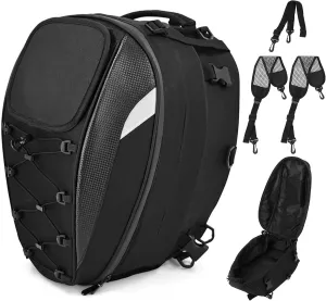 Motorcycle Rear Seat Helmet Bag 45L Water Elastic Mesh Pocket, Reflective Strips Oxford Fabric, for Motorbike (Without)