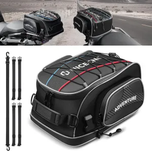 Motorcycle Tail Bag 15L Expandable Motorcycle Rear Seat Bag, PVC Anti-abrasive Bottom, Universal Helmet bag Rear Luggage Rack Bag Storage Bag with Shoulder Strap for Riding Camping Walking