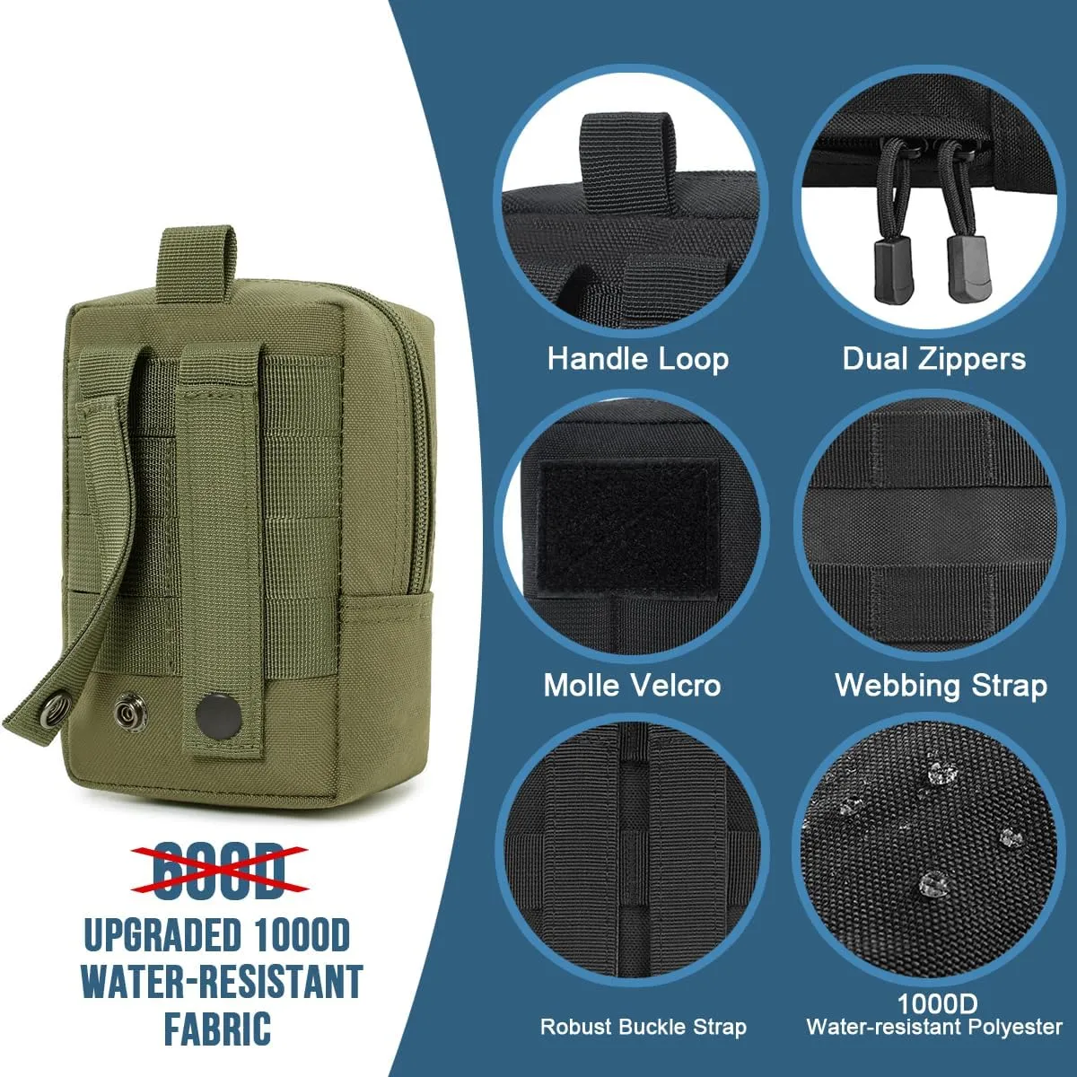 MUCHER 2 Pack Molle Pouches Tactical Pouches EDC Pouch Organizer Molle Bag Utility Pouch with 4 Carabiners for Outdoor Hiking Hunting Camping Training