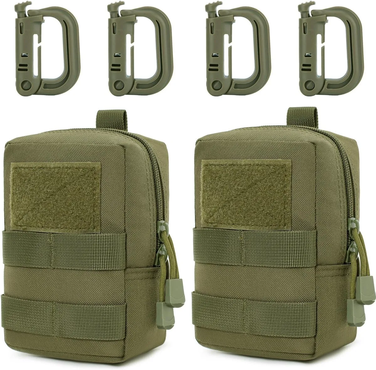 MUCHER 2 Pack Molle Pouches Tactical Pouches EDC Pouch Organizer Molle Bag Utility Pouch with 4 Carabiners for Outdoor Hiking Hunting Camping Training
