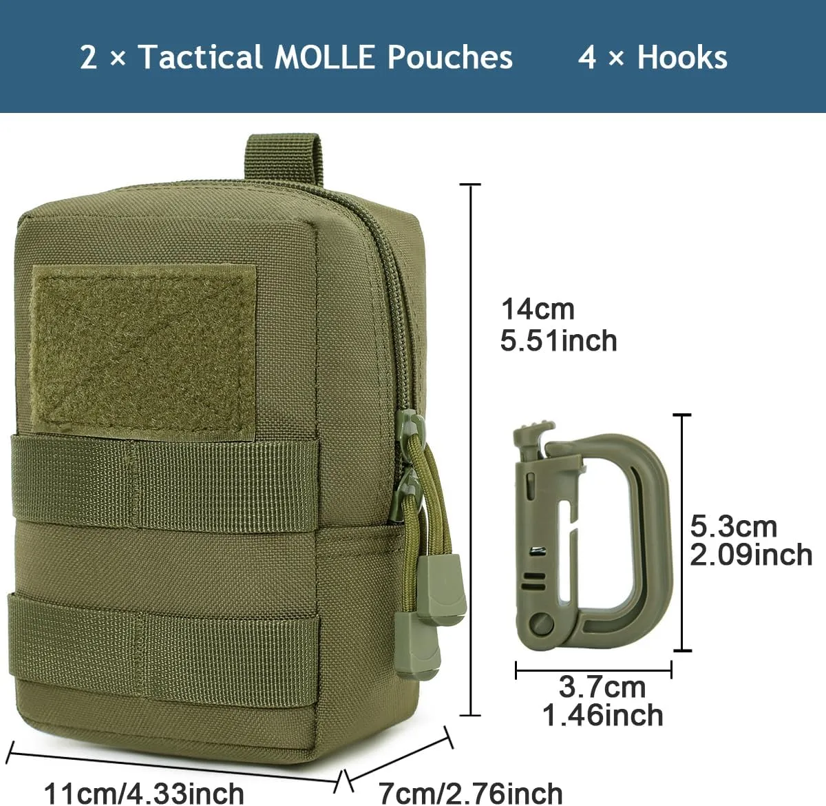 MUCHER 2 Pack Molle Pouches Tactical Pouches EDC Pouch Organizer Molle Bag Utility Pouch with 4 Carabiners for Outdoor Hiking Hunting Camping Training