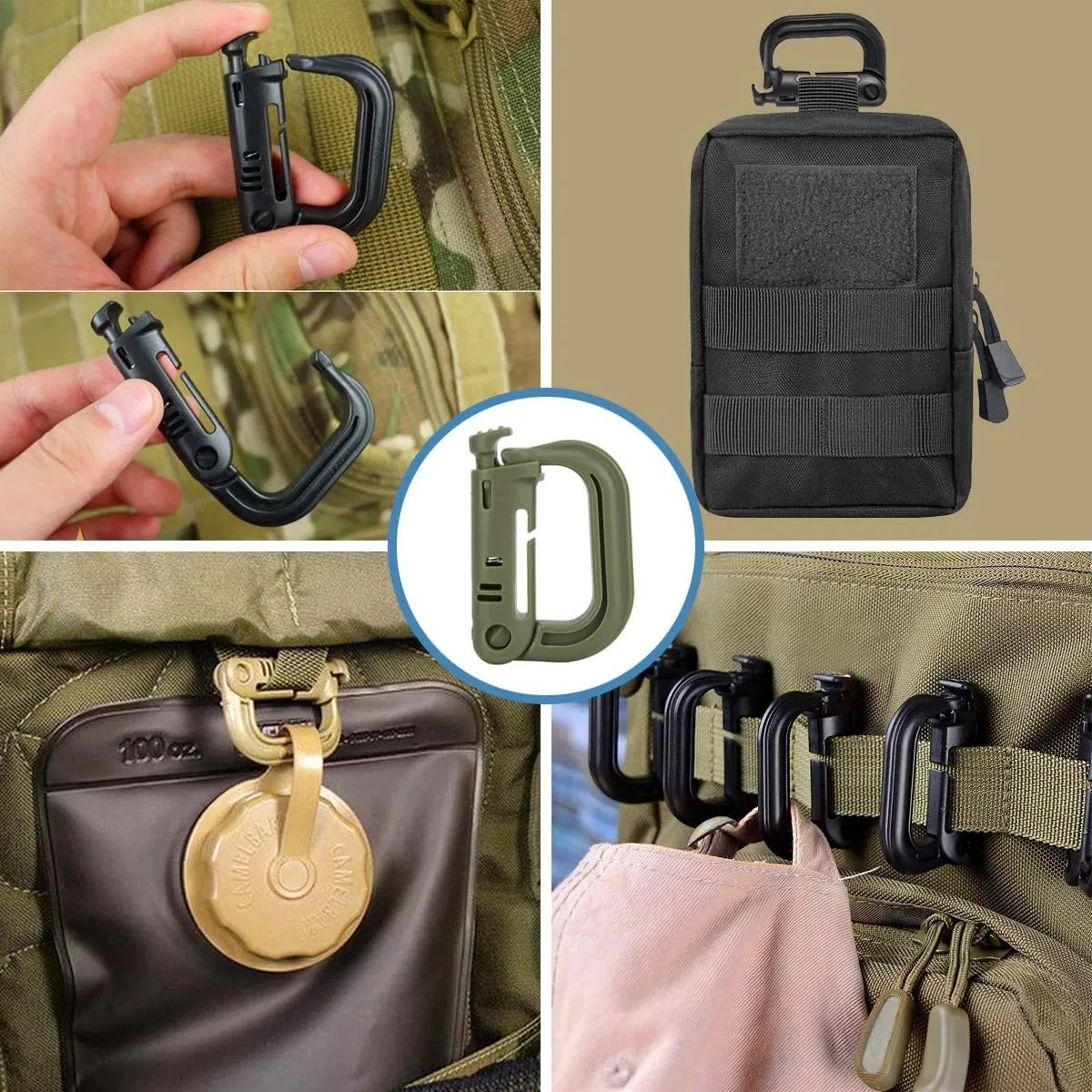 MUCHER 2 Pack Molle Pouches Tactical Pouches EDC Pouch Organizer Molle Bag Utility Pouch with 4 Carabiners for Outdoor Hiking Hunting Camping Training