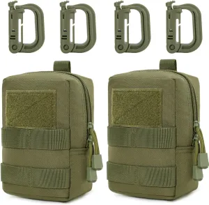 MUCHER 2 Pack Molle Pouches Tactical Pouches EDC Pouch Organizer Molle Bag Utility Pouch with 4 Carabiners for Outdoor Hiking Hunting Camping Training