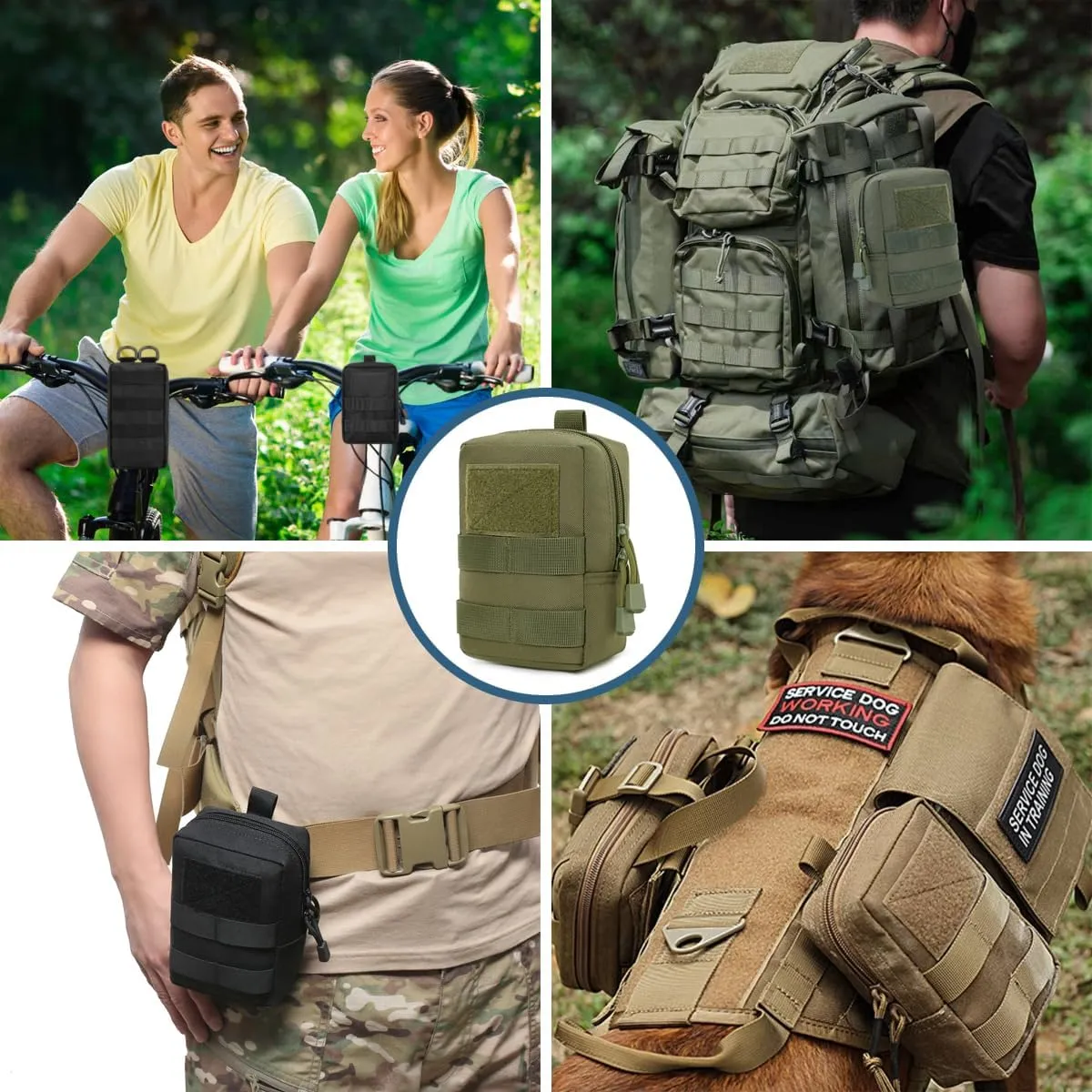MUCHER 2 Pack Molle Pouches Tactical Pouches EDC Pouch Organizer Molle Bag Utility Pouch with 4 Carabiners for Outdoor Hiking Hunting Camping Training