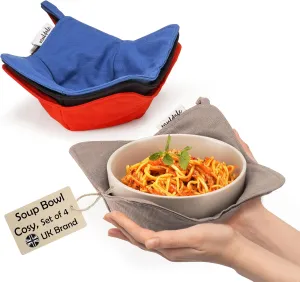 Muldale Soup Bowl Holders for Hot Food - Microwave Bowl Cozy Holders - Set of 4 Machine Washable - Dish Hot Pads Heat Resistant - UK Brand