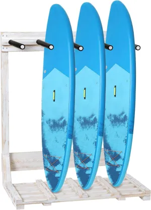 MyGift 4-Ft Tall Rustic Burnt Wood Freestanding Vertical Surfboard Rack, Wakeboard SUP Paddleboard Storage Rack - Holds up to 4 Boards