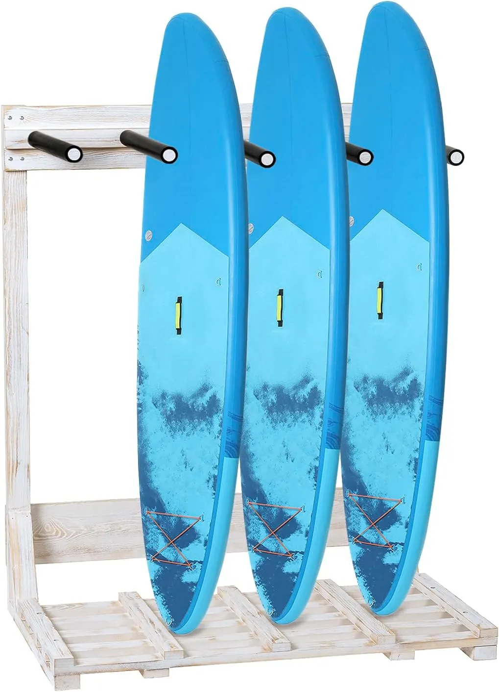 MyGift 4-Ft Tall Rustic Burnt Wood Freestanding Vertical Surfboard Rack, Wakeboard SUP Paddleboard Storage Rack - Holds up to 4 Boards