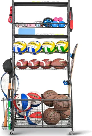 Mythinglogic Sports Equipment Garage Organizer,Garage Ball Storage for Sports Gear and Toys, Rolling Ball Cart with Wheels for Indoor/Outdoor Use