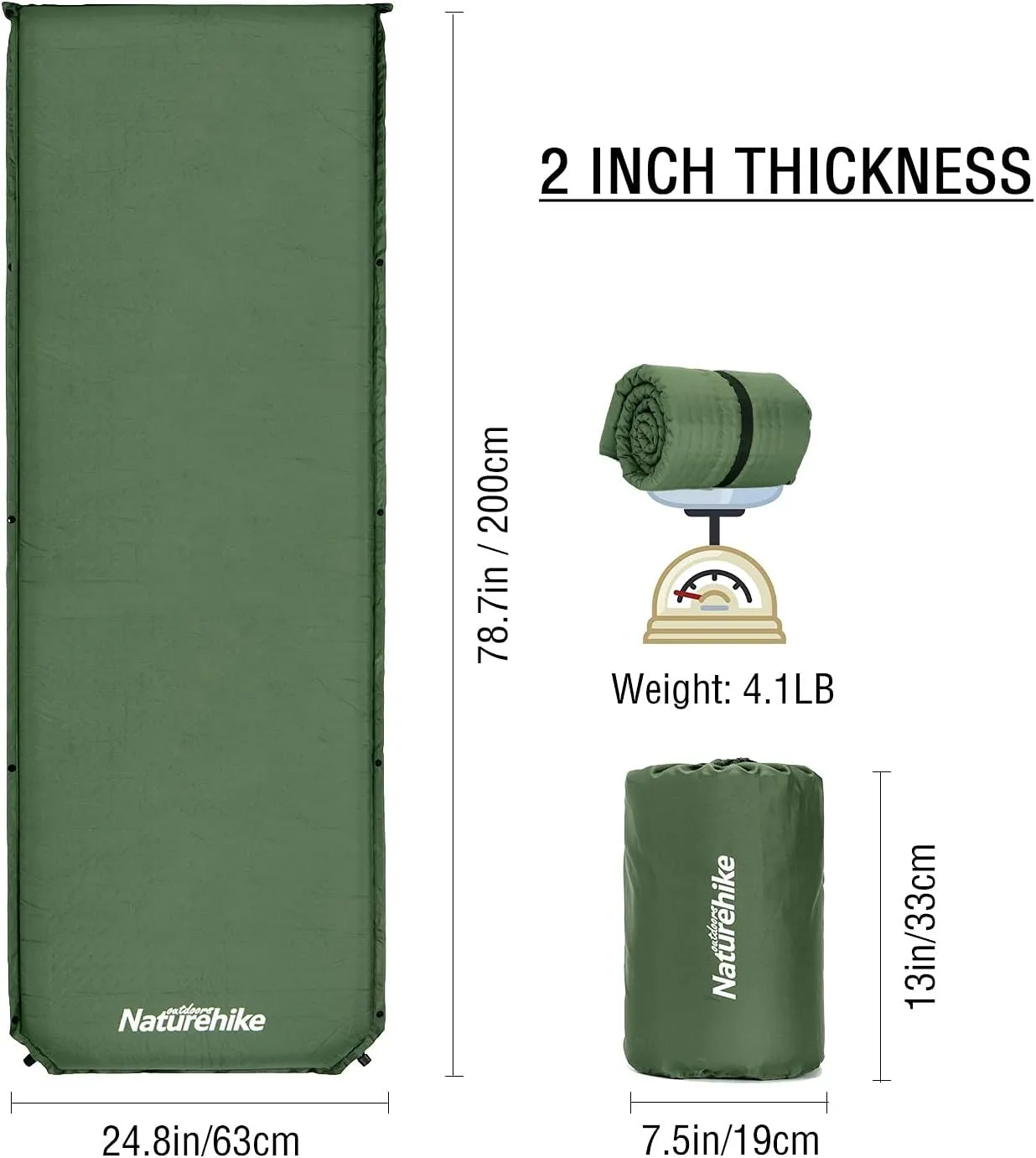 Naturehike Foam Self Inflating Sleeping Pad, 2 inch Thick Sleeping Pad for Camping, Durable Camping Mattress Connectable with Multiple, Lightweight Sleeping Mats for Backpacking, Tent, Hammock, Hiking