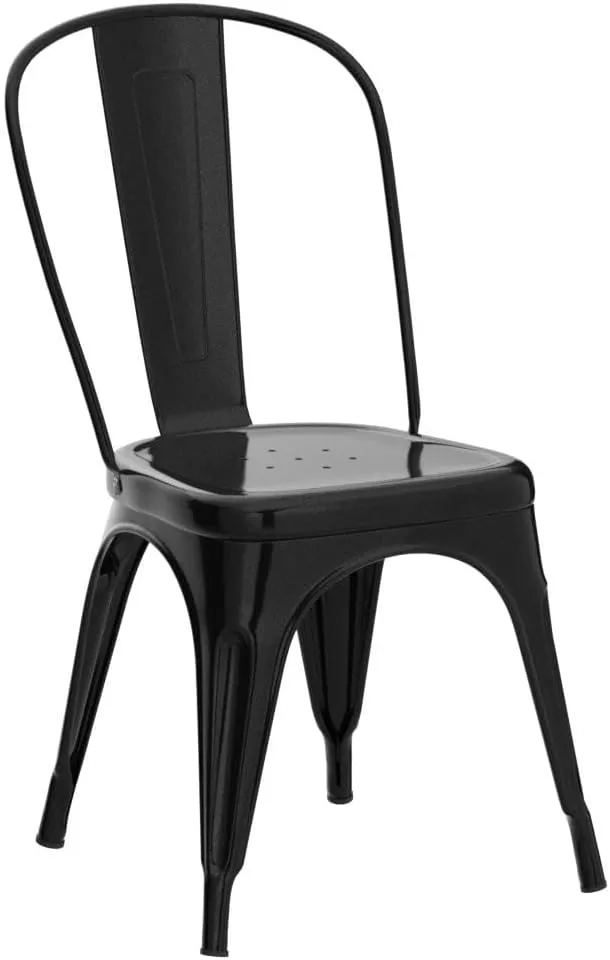 Nazhura Metal Dining Chair Farmhouse Tolix Style for Kitchen Dining Room Café Restaurant Bistro Patio, 18 Inch, Stackable, Waterproof Indoor/Outdoor (Sets of 4) (Black)