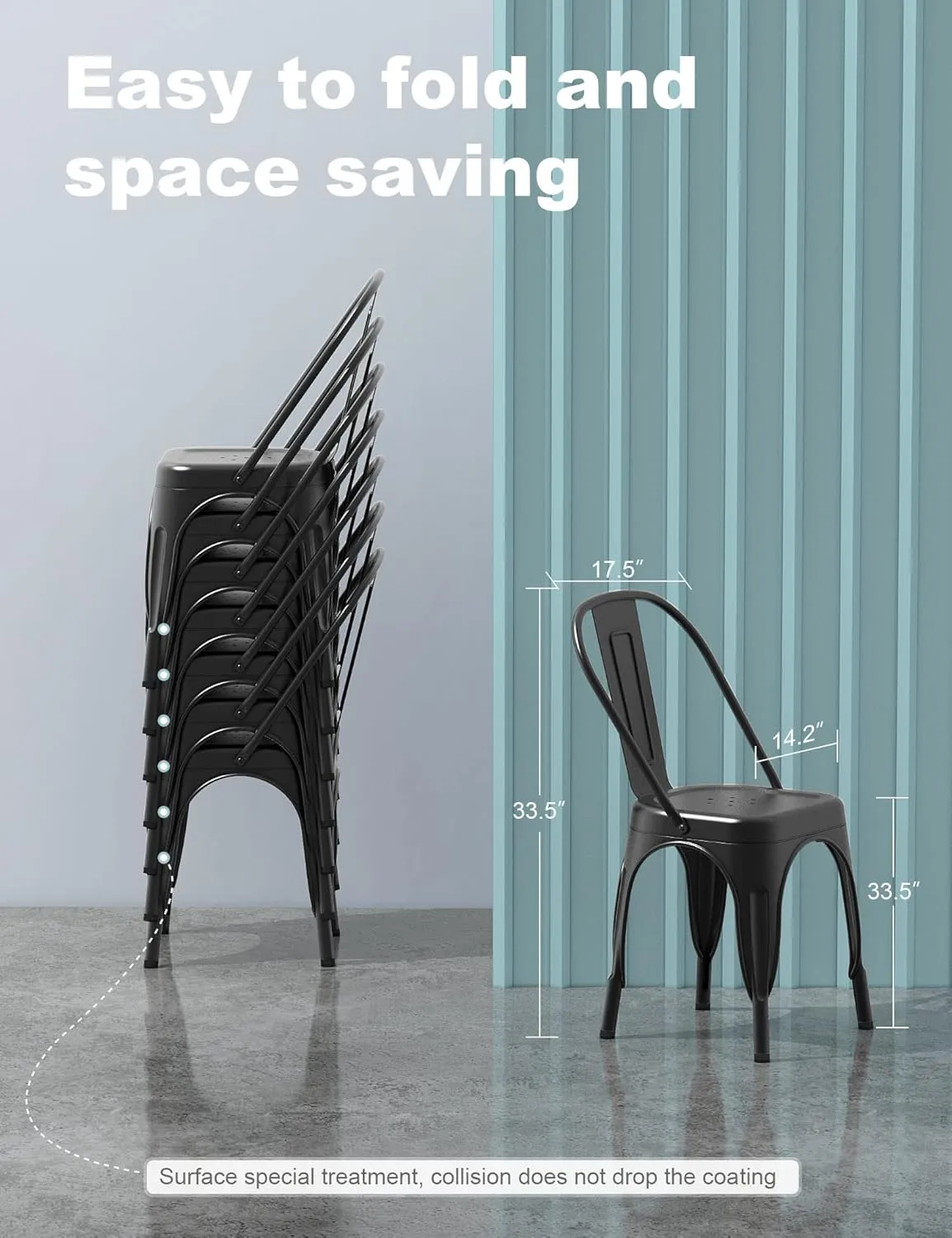 Nazhura Metal Dining Chair Farmhouse Tolix Style for Kitchen Dining Room Café Restaurant Bistro Patio, 18 Inch, Stackable, Waterproof Indoor/Outdoor (Sets of 4) (Black)