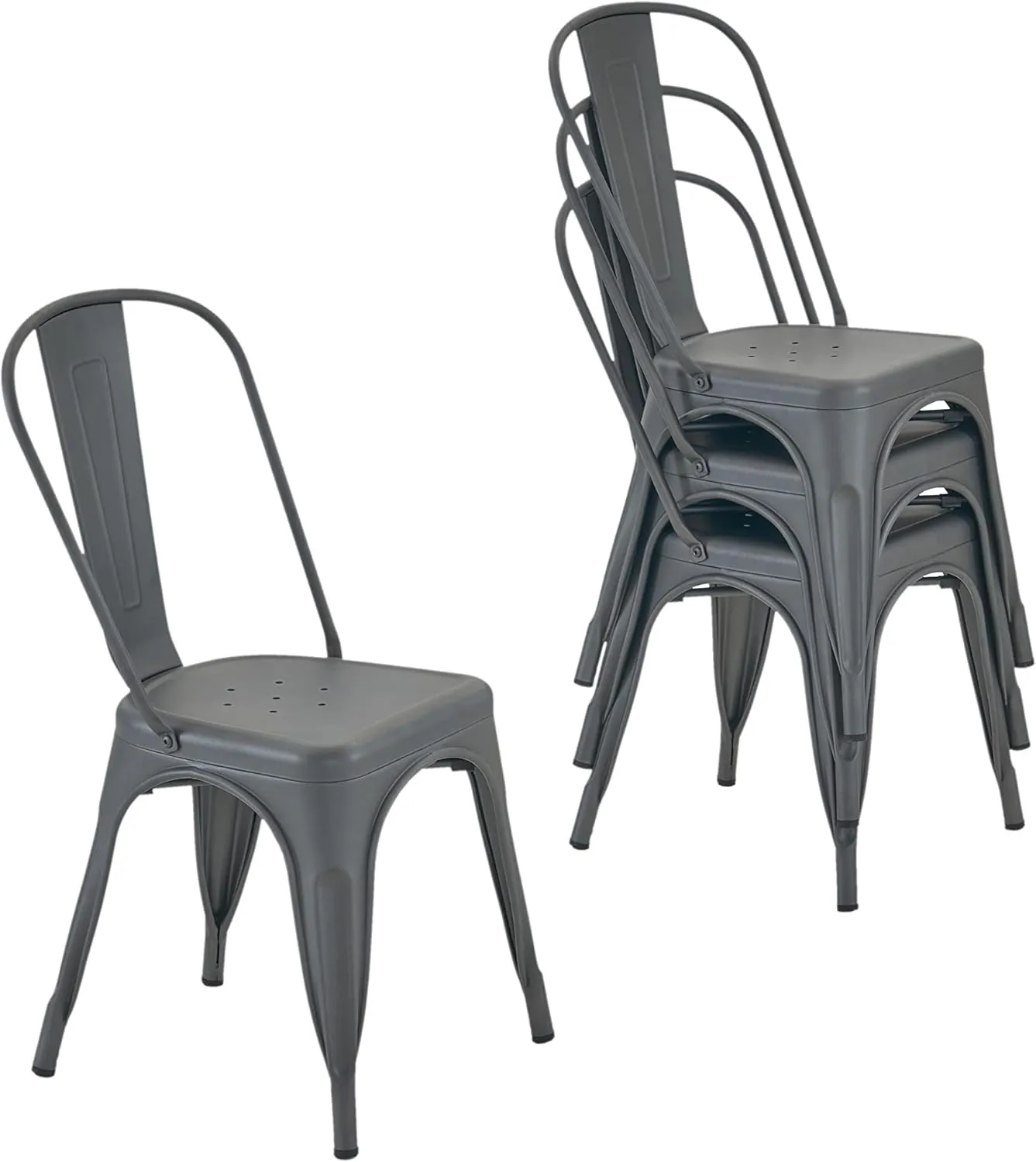 Nazhura Metal Dining Chair Farmhouse Tolix Style for Kitchen Dining Room Café Restaurant Bistro Patio, 18 Inch, Stackable, Waterproof Indoor/Outdoor (Sets of 4) (Carbon Grey)