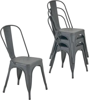 Nazhura Metal Dining Chair Farmhouse Tolix Style for Kitchen Dining Room Café Restaurant Bistro Patio, 18 Inch, Stackable, Waterproof Indoor/Outdoor (Sets of 4) (Carbon Grey)