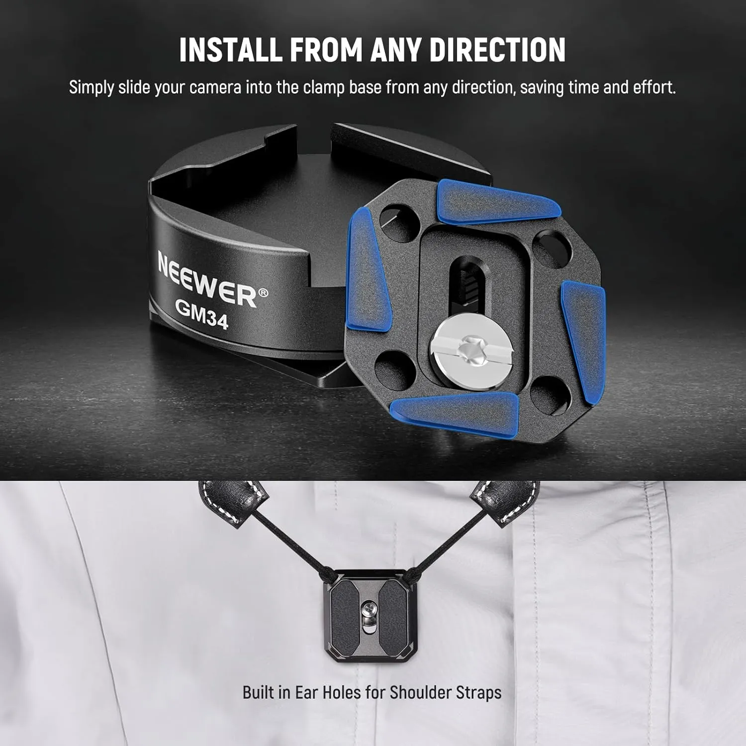 NEEWER GM34 Camera Quick Release Plate Kit, Quick Switch Auto Lock Square QR Mount Plate with Arca Type Clamp Base, Compatible with Arca Swiss Peak Design Capture V3 Camera Clip, Max Load 11lb/5kg