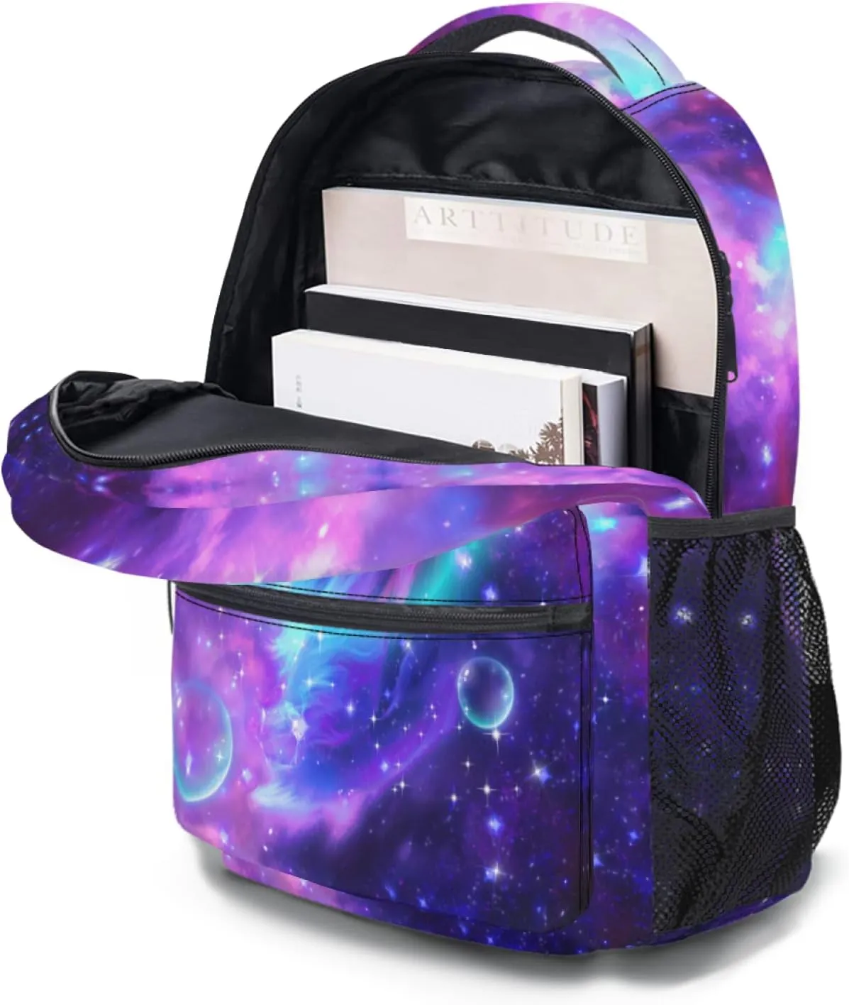 Nerxy Wolf Galaxy Backpack for Girls Boys Animal Bookbag Purple Space Wolf School Travel Laptop Shoulder Bag Large Capacity Casual Daypack Middle High School Bag