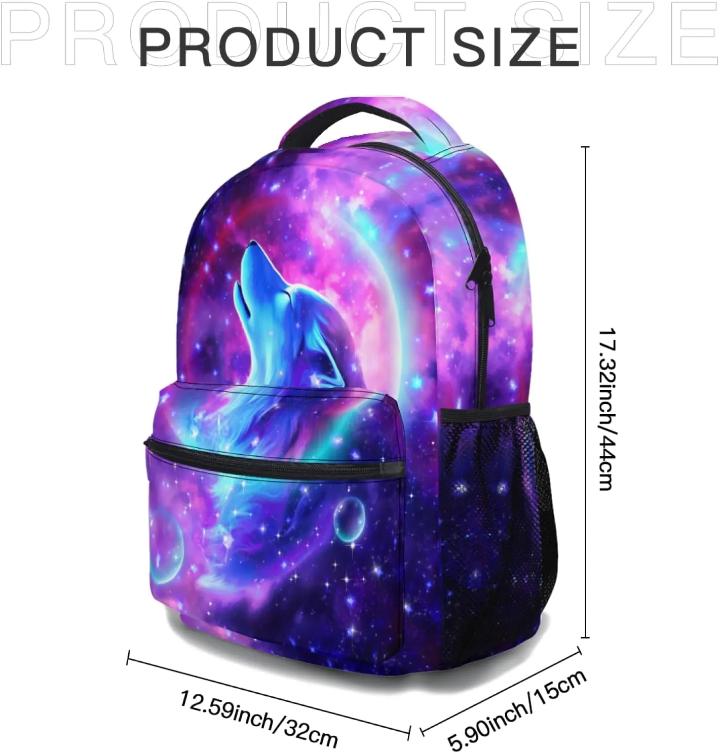 Nerxy Wolf Galaxy Backpack for Girls Boys Animal Bookbag Purple Space Wolf School Travel Laptop Shoulder Bag Large Capacity Casual Daypack Middle High School Bag