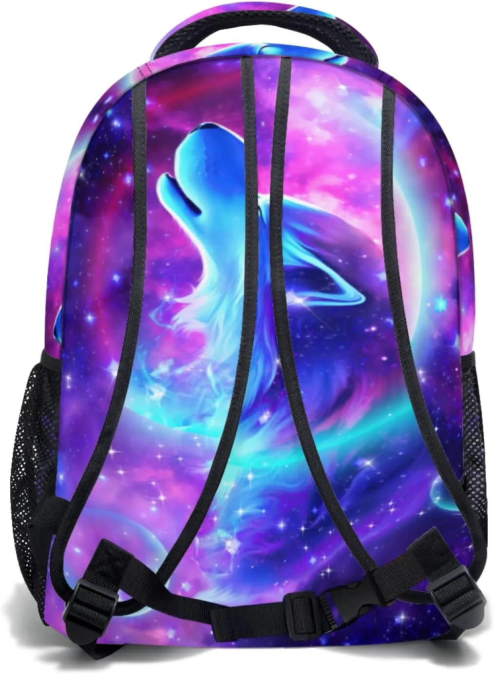 Nerxy Wolf Galaxy Backpack for Girls Boys Animal Bookbag Purple Space Wolf School Travel Laptop Shoulder Bag Large Capacity Casual Daypack Middle High School Bag