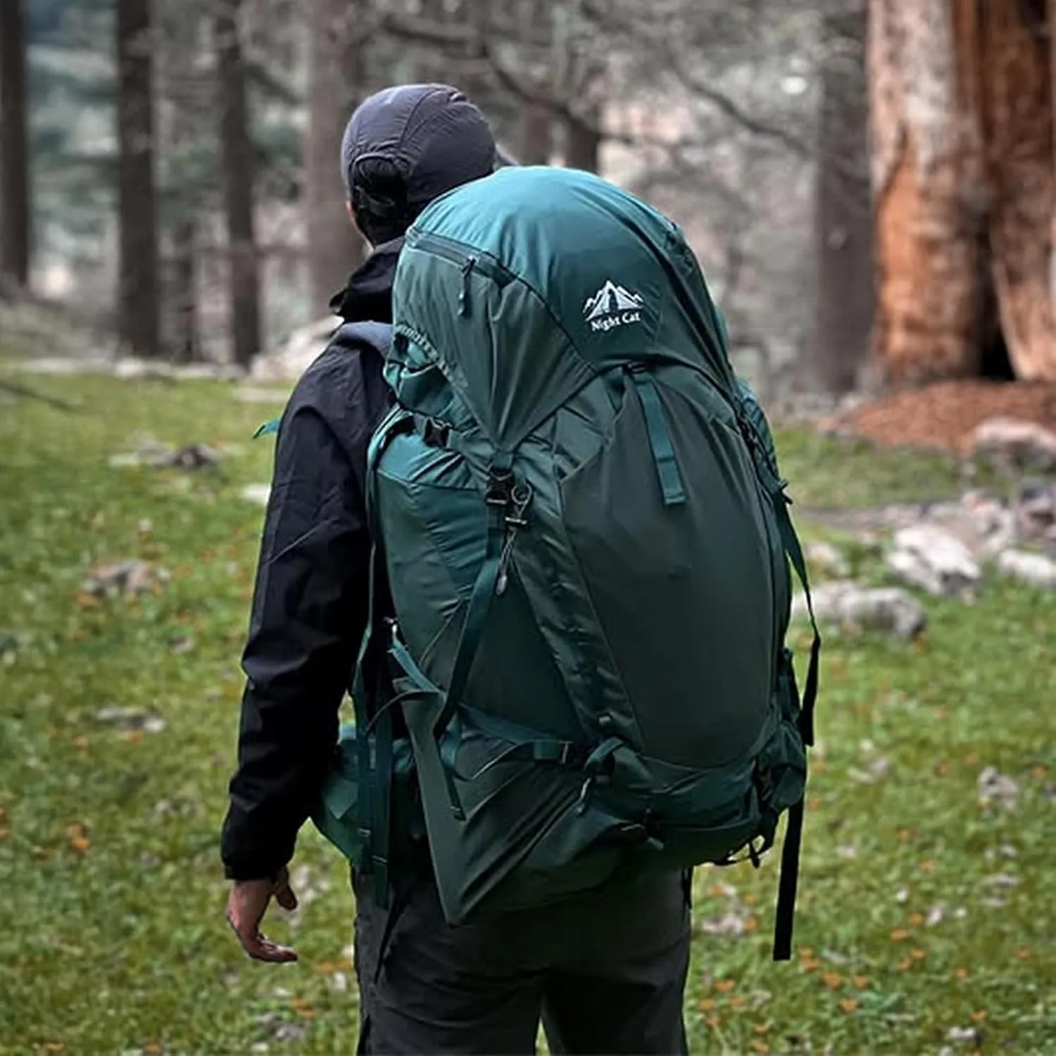 Night Cat Internal-frame Hiking Backpack: 100L Large Camping Backpack for Men Women Traveling Waterproof Rain Cover