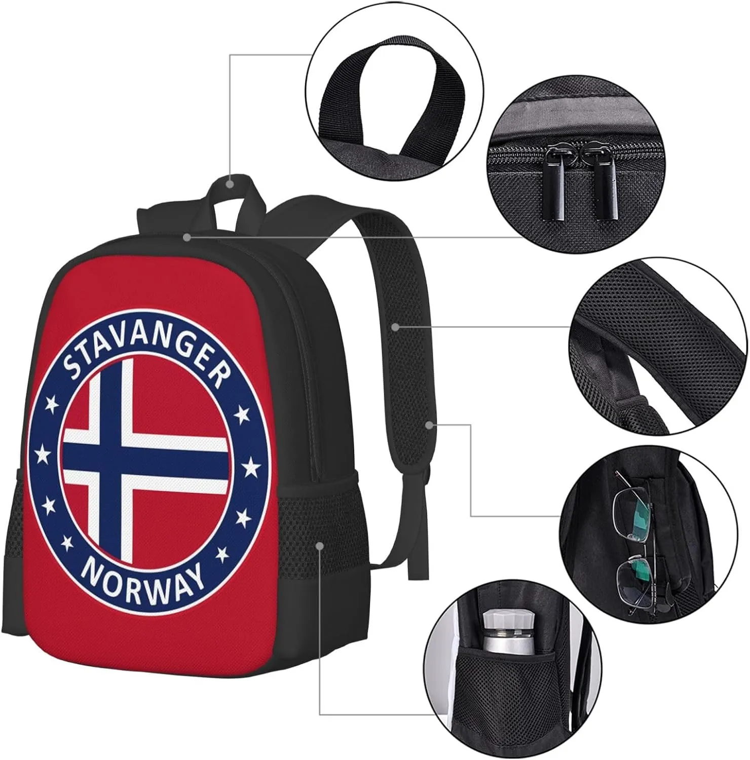 Norway Norwegian Flag Travel Backpack Casual Backpacks 15 Inch Laptop Back Pack Lightweight Rucksack Outdoor Sport Daypack Large Bags for Working Camping Hiking
