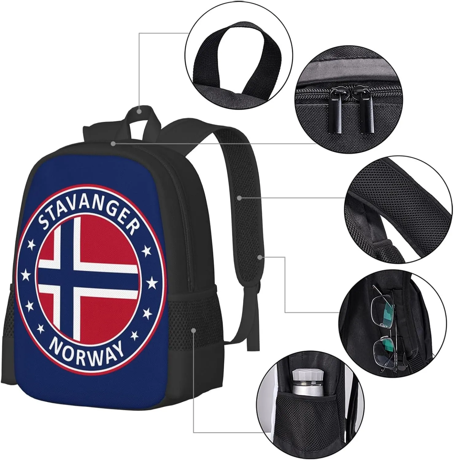 Norway Norwegian Flag Travel Backpack Casual Backpacks 15 Inch Laptop Back Pack Lightweight Rucksack Outdoor Sport Daypack Large Bags for Working Camping Hiking