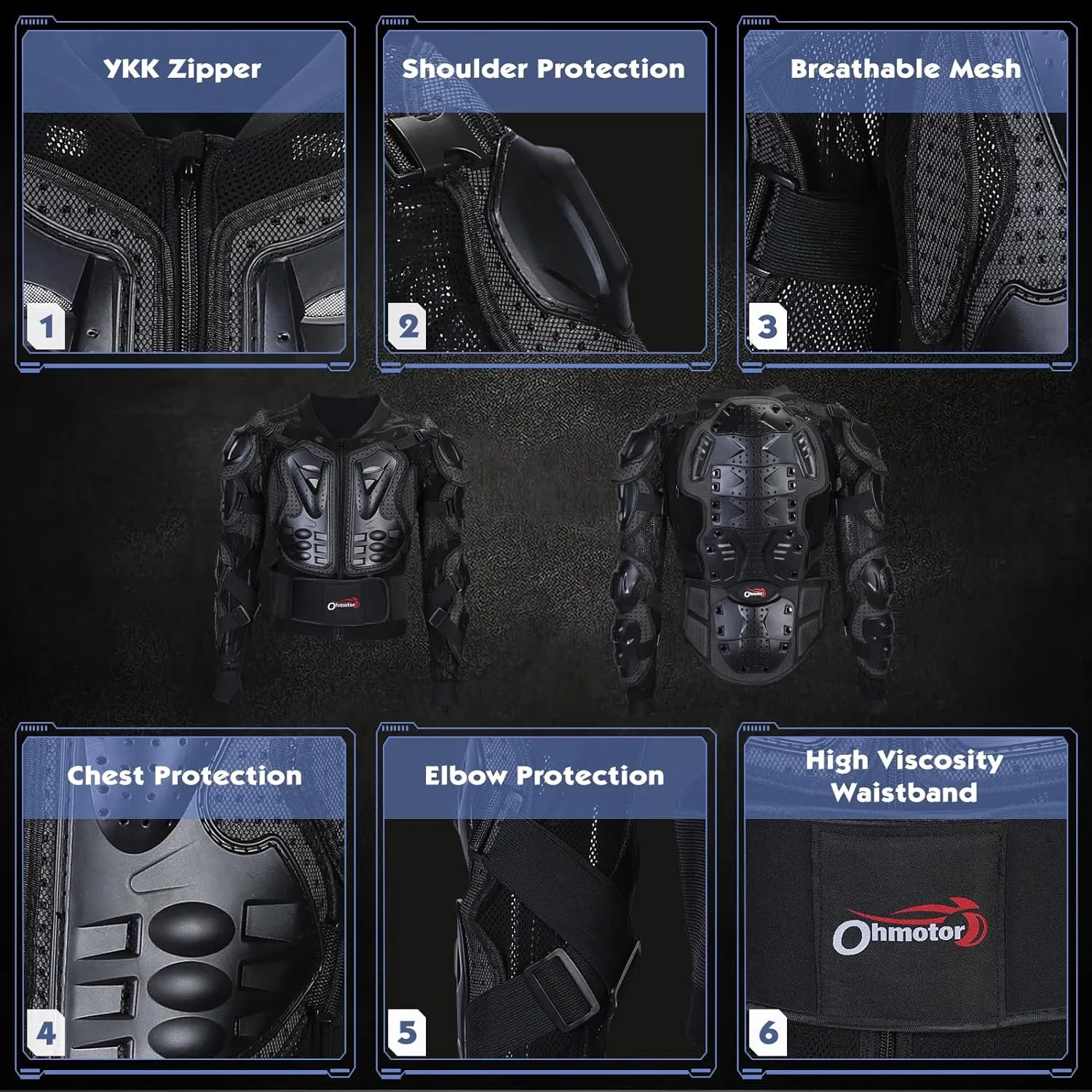 OHMOTOR Motorcycle Body Protective Jacket Armor Men, Motocross Riding Protective Gear,ATV Dirt Bike Chest Spine Protector