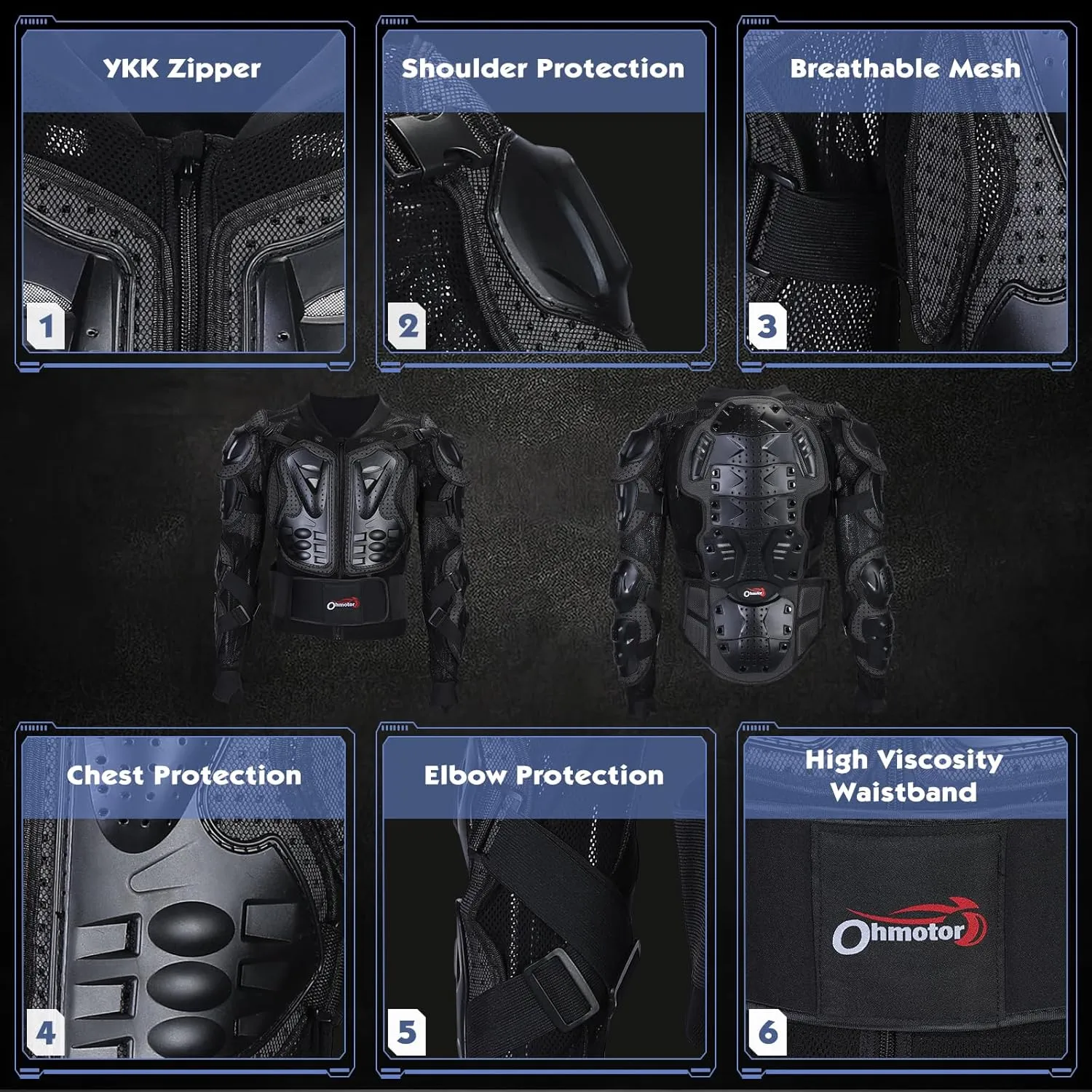 OHMOTOR Motorcycle Body Protective Jacket Armor Men, Motocross Riding Protective Gear,ATV Dirt Bike Chest Spine Protector