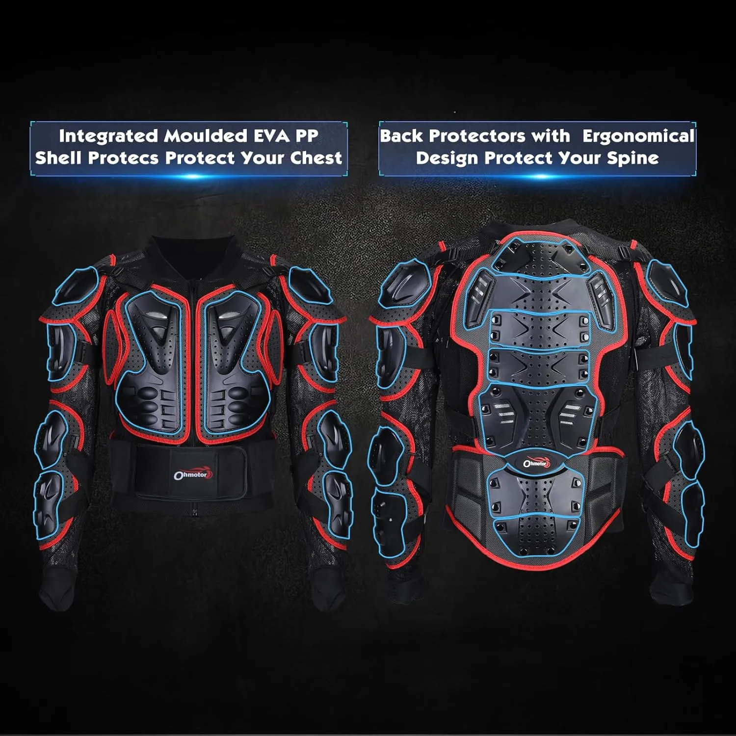 OHMOTOR Motorcycle Body Protective Jacket Armor Men, Motocross Riding Protective Gear,ATV Dirt Bike Chest Spine Protector