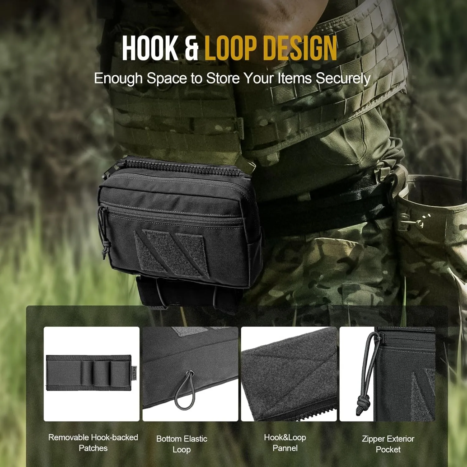 OneTigris Tactical Drop, Dangler Plus1S Admin Tool Pouch with Hook and Loop Panel for Vest, Rig, Carrier Gear