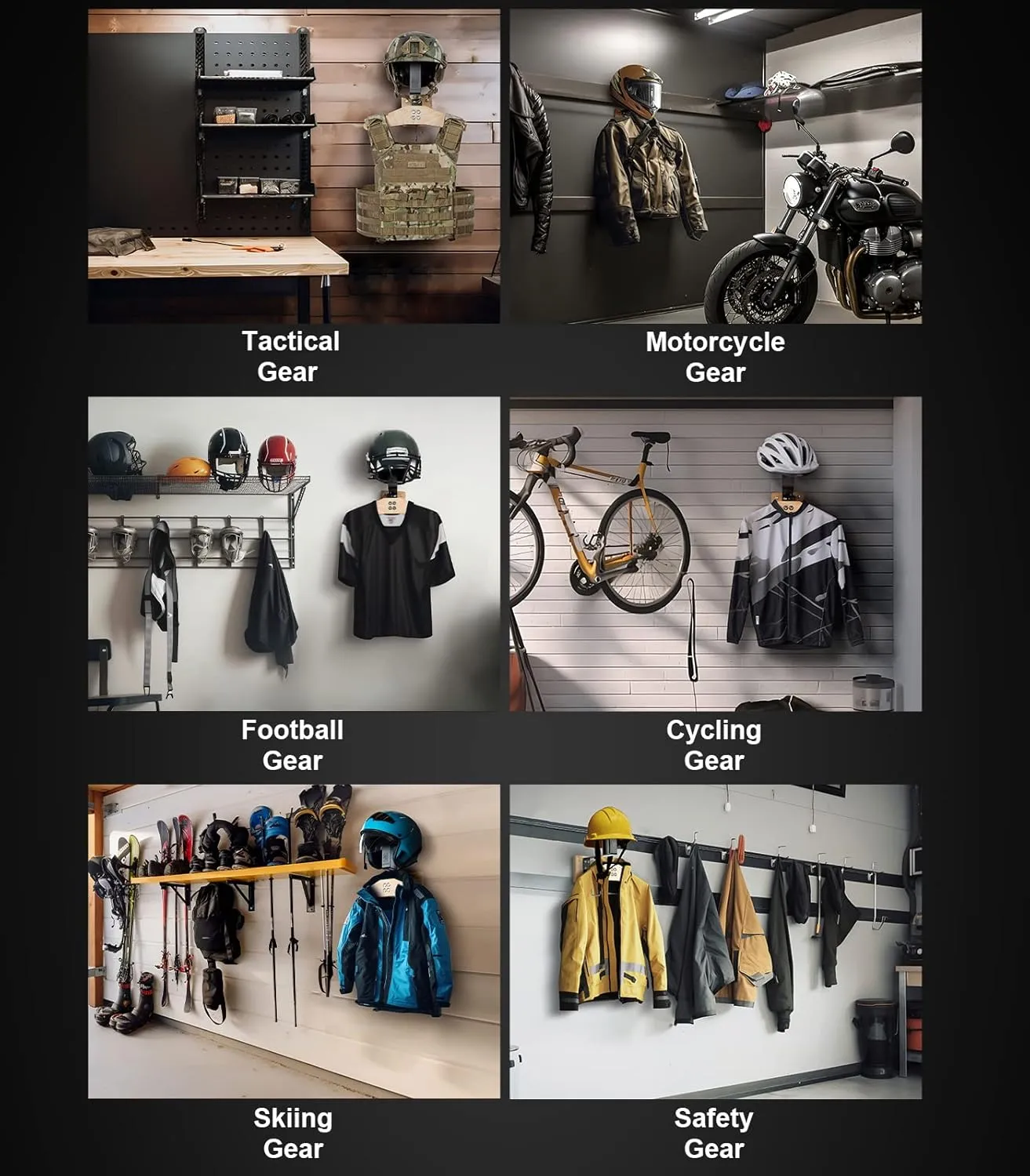 OneTigris Tactical Gear Wall Mount, Motorcycle Helmet Holder Stand Jacket Hanger Plate Carrier Rack Display Organizer for Police Football Cycling Suit