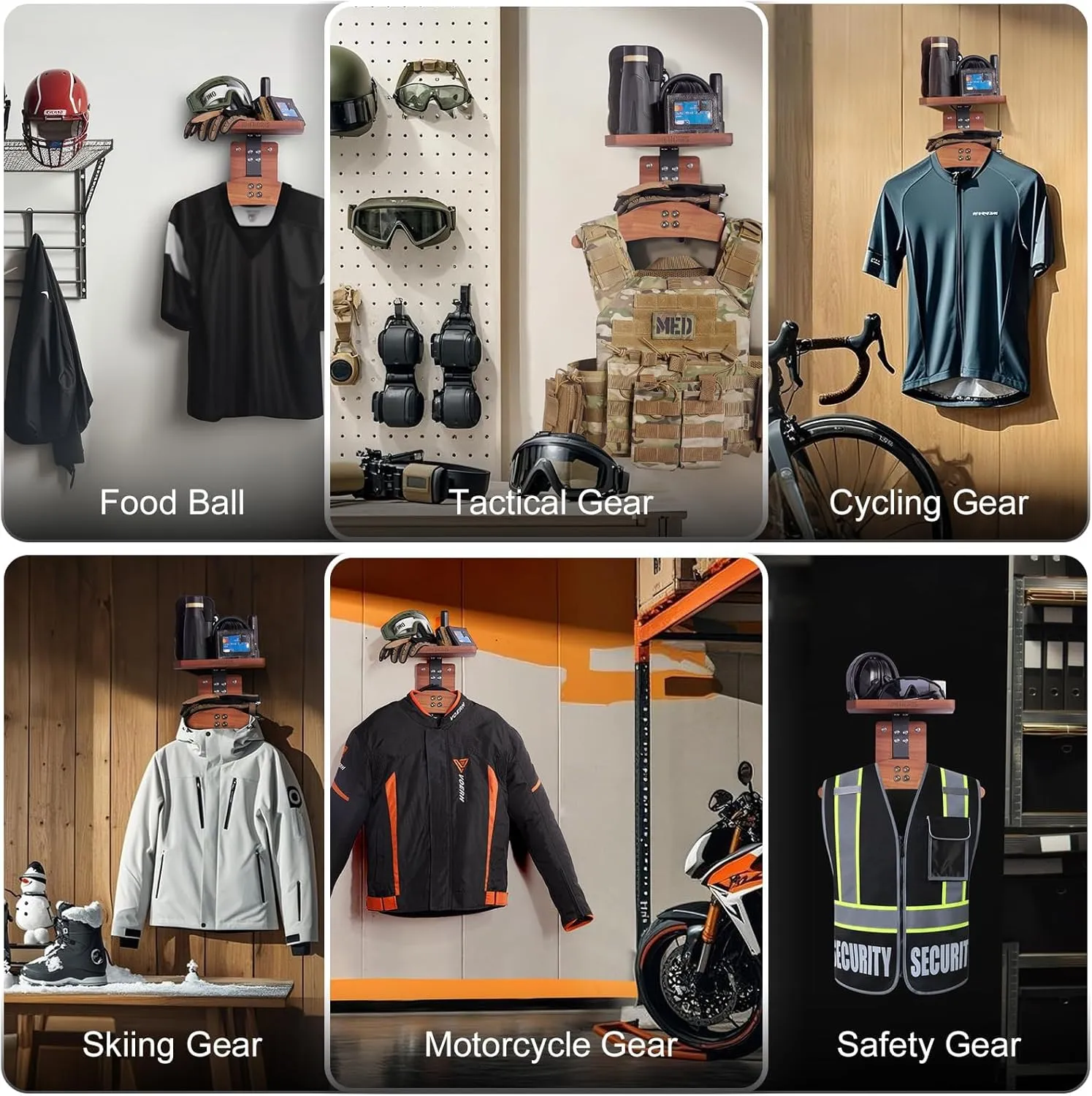 OneTigris Tactical Vest Hanger - Multipurpose Tactical Gear Wall Mount Rack, Solid Wood Plate Carrier Holder with Top Tray for Tactical Equipment Motorcycle Football Skating Gear Display & Storage