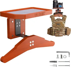 OneTigris Tactical Vest Hanger - Multipurpose Tactical Gear Wall Mount Rack, Solid Wood Plate Carrier Holder with Top Tray for Tactical Equipment Motorcycle Football Skating Gear Display & Storage