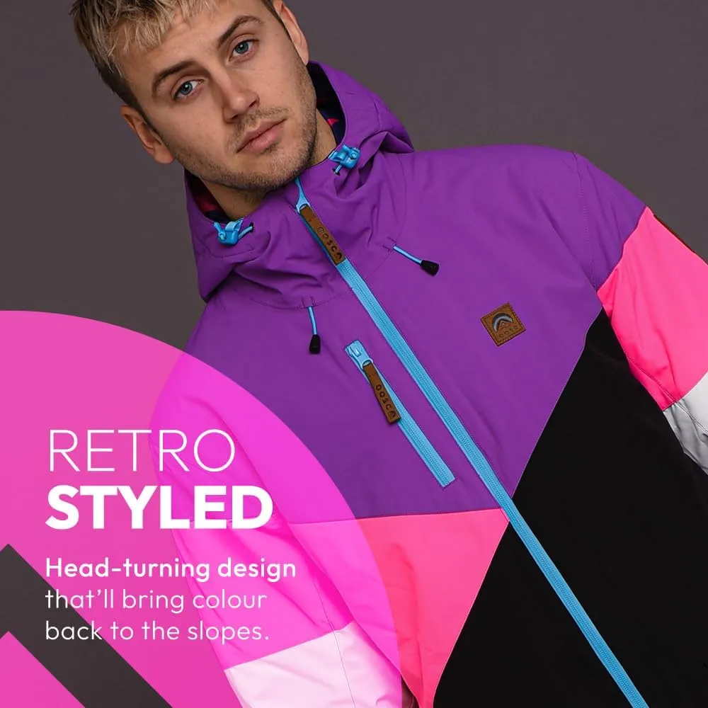 OOSC Fresh Pow Snowboard & Ski Jacket Men | Neon Pink, Purple, Black | Waterproof, Breathable & Insulated |Recycled Polyester