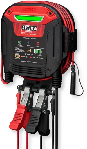 OPTIMA D200  Battery Maintainer and Lithium Charger for 12 Volt Starting Batteries Including Lithium, AGM, Flooded and Powersports