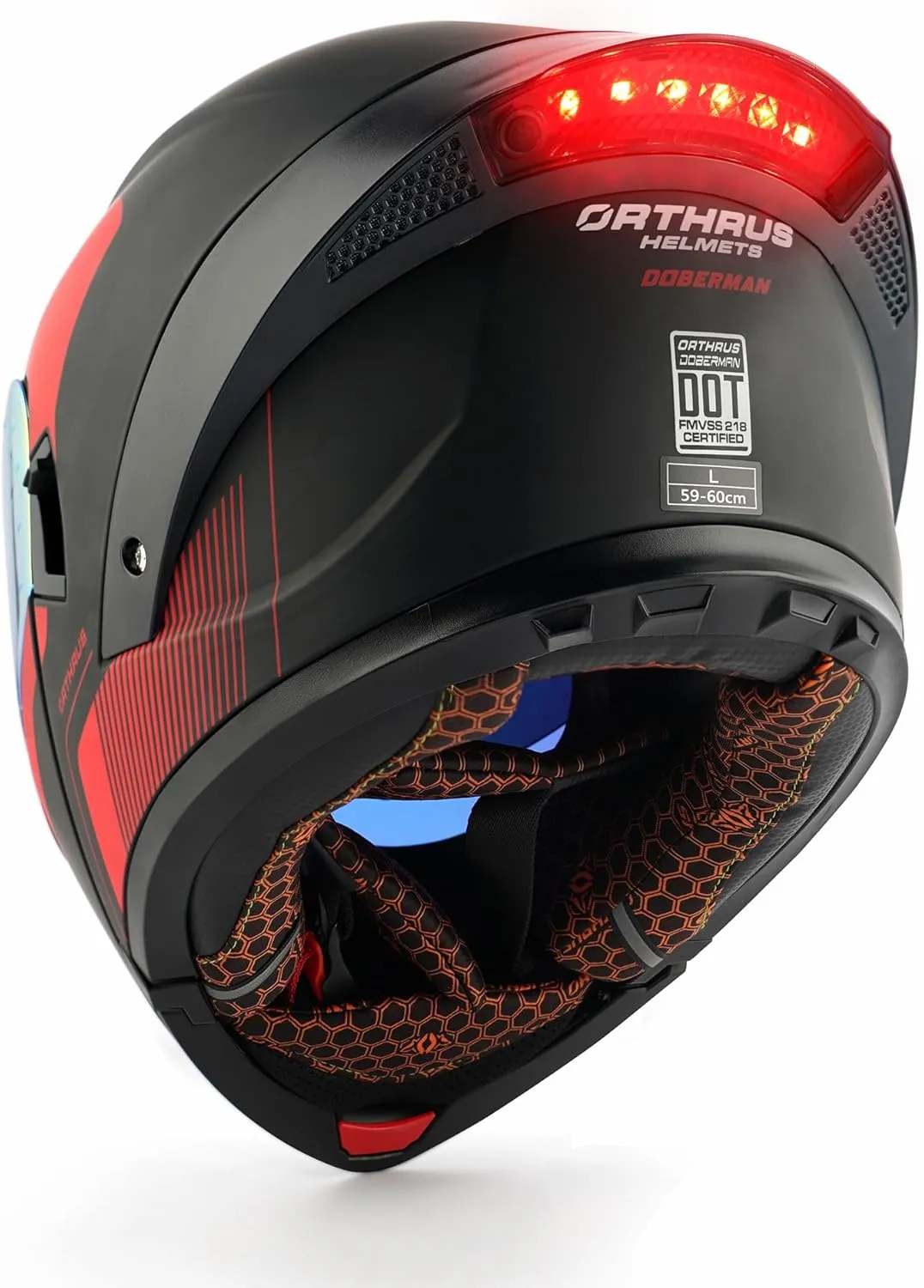 Orthrus Modular LED Full Face Motorcycle Helmet - DOT Approved Flip-Up Dual Visor Sun Shield & Bluetooth Ready for Adults Men Women - Street Bike/Motocross (Dobermann Red, S)