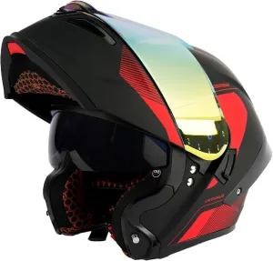 Orthrus Modular LED Full Face Motorcycle Helmet - DOT Approved Flip-Up Dual Visor Sun Shield & Bluetooth Ready for Adults Men Women - Street Bike/Motocross (Dobermann Red, S)