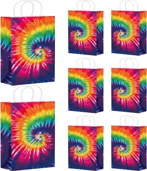 Outus 24 Pieces Tie Dye Party Bags Portable Colorful Paper Goody Bags Paintball Present Bag with Handles for Party