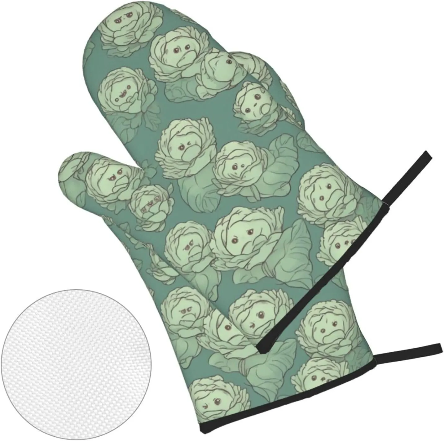 Oven Mitts And Pot Holders Sets of 4 Cabbage Pattern Funny Oven Mitt Kitchen Gloves Non-Slip Heat Resistant Pot Pads For Cooking Baking BBQ