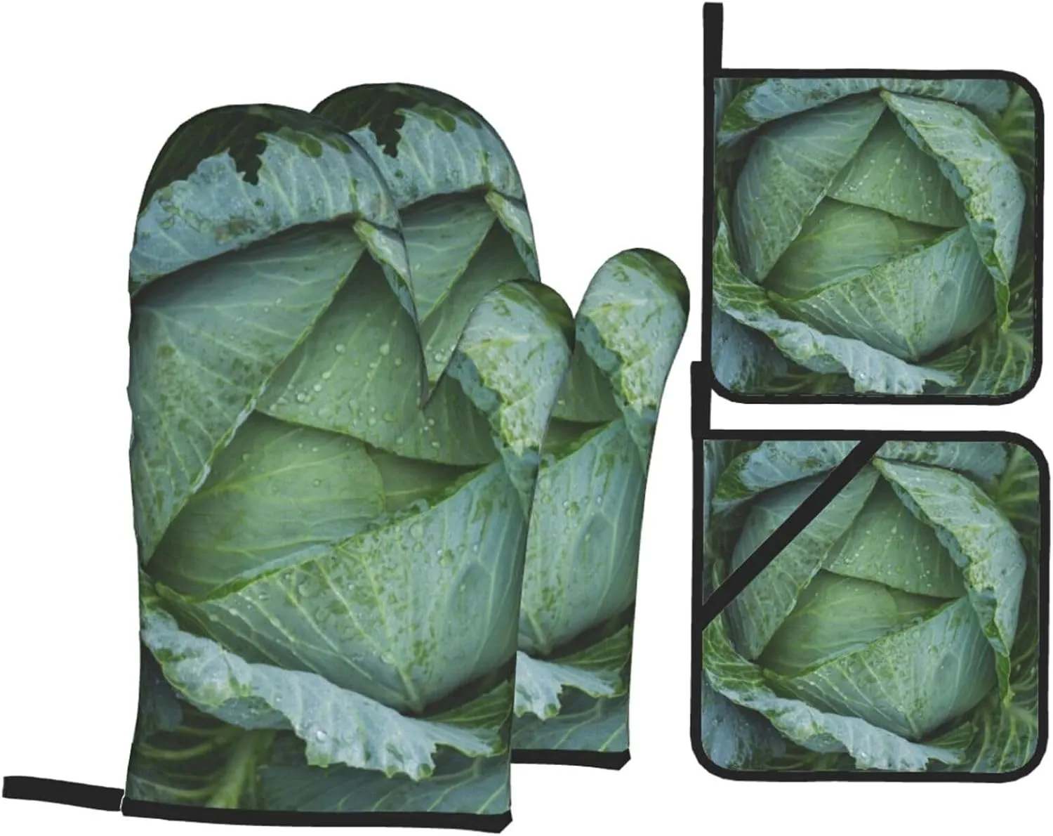 Oven Mitts and Pot Holders Sets of 4 Heat Resistant Waterproof Kitchen Gloves Non-Slip Cooking Mittens Hot Pads for Baking Grilling BBQ (Bright Cabbage)