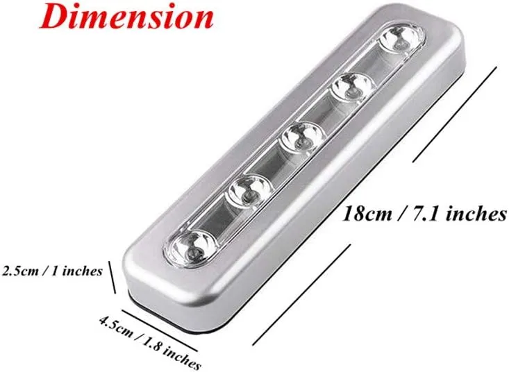 Pack of 4, DIY Stick-on 5 LED Touch Tap Lights Battery-Powered Push Night Light for Closets, Cabinets, Cupboard, Hallway, Stairs, Attics, Garages, Car, Sheds, Storage Room (Silver)