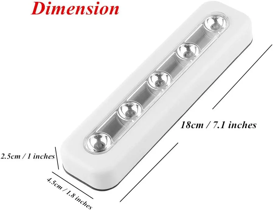 Pack of 4, DIY Stick-on 5 LED Touch Tap Lights Battery-Powered Push Night Light for Closets, Cabinets, Cupboard, Hallway, Stairs, Attics, Garages, Car, Sheds, Storage Room (White)