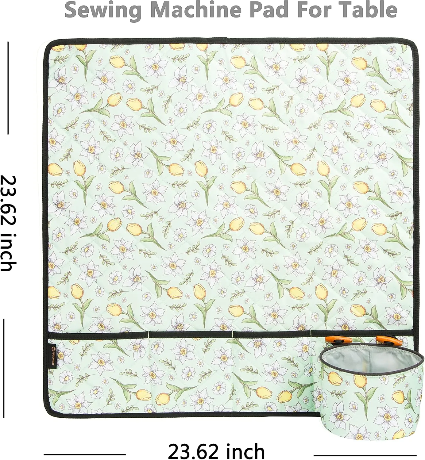 PACMAXI Sewing Machine Pad for Table with Pockets, Water-Resistant Sewing Machine Pad Organizer, Pad Organizer for Sewing Machine Accessories, Sewing Machine Mat (Floral with Green Background)