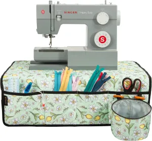 PACMAXI Sewing Machine Pad for Table with Pockets, Water-Resistant Sewing Machine Pad Organizer, Pad Organizer for Sewing Machine Accessories, Sewing Machine Mat (Floral with Green Background)