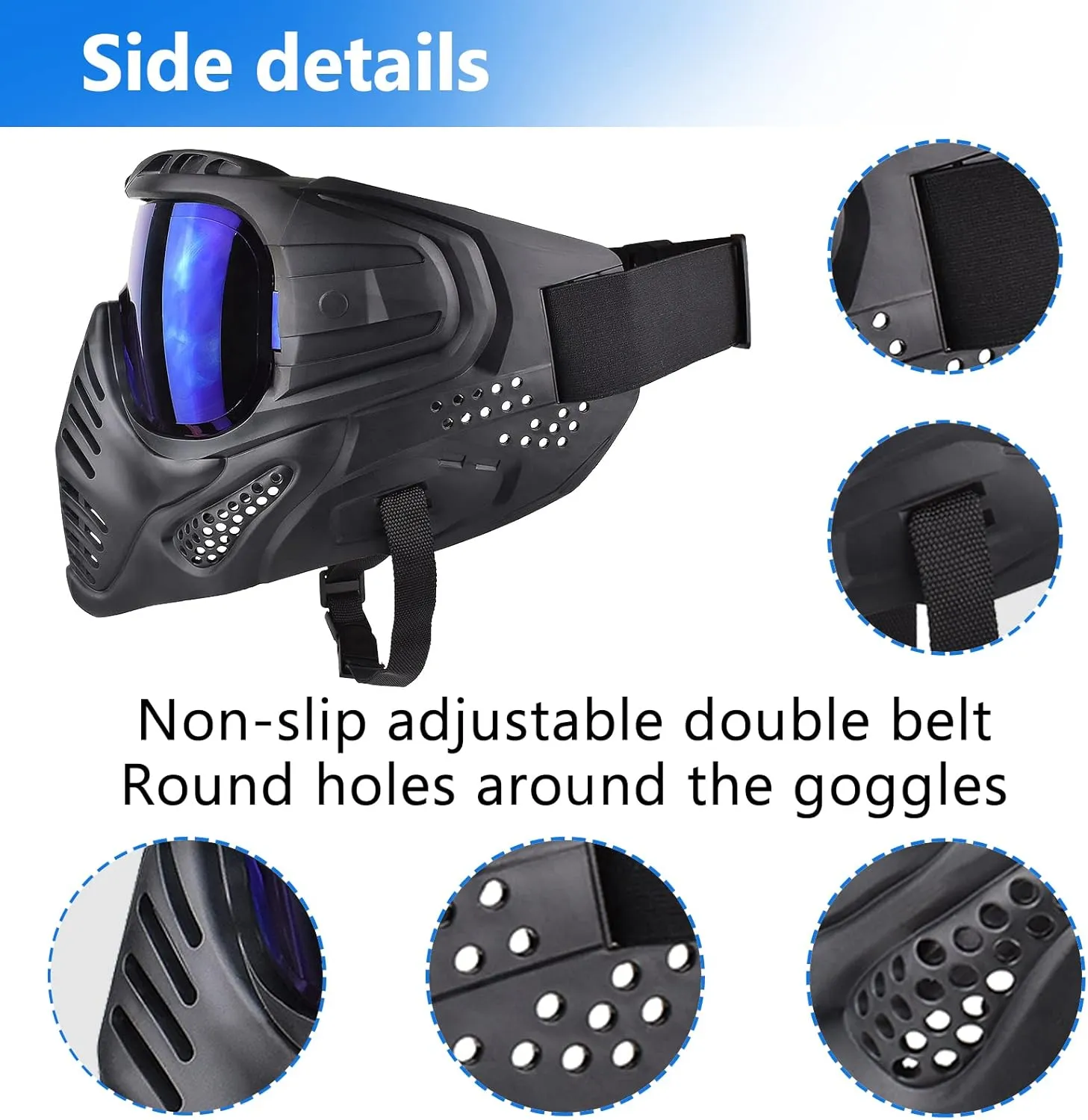 Paintball Mask Anti Fog, Airsoft Mask Full Face Adjustable Protection Gear, Tactical Mask for Men Motorcycle Riding Skiing Face Protection