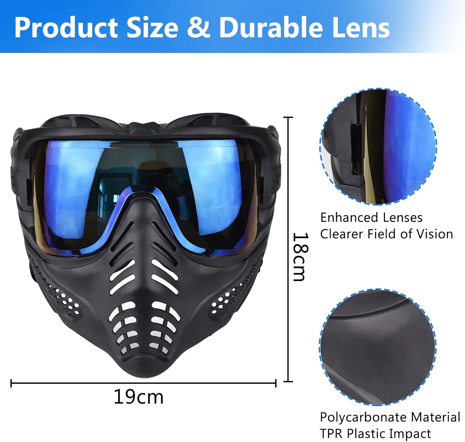 Paintball Mask Anti Fog, Airsoft Mask Full Face Adjustable Protection Gear, Tactical Mask for Men Motorcycle Riding Skiing Face Protection