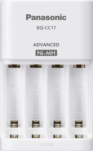 Panasonic BQ-CC17SBA eneloop Advanced Individual Battery Charger with 4 LED Charge Indicator Lights, White
