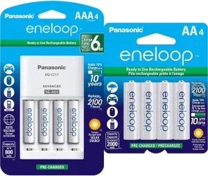 Panasonic K-KJ17M3A4BA Advanced Individual Cell Battery Charger Pack & BK-3MCCA4BA eneloop AA 2100 Cycle Ni-MH Pre-Charged Rechargeable Batteries, 4 Pack