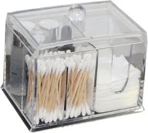 PartyKindom Transparent Cotton Pad Organizer Box Small Cosmetic Storage Container for Cotton Swabs and Pads Easy Access with Delicate Lid for Daily Essentials White