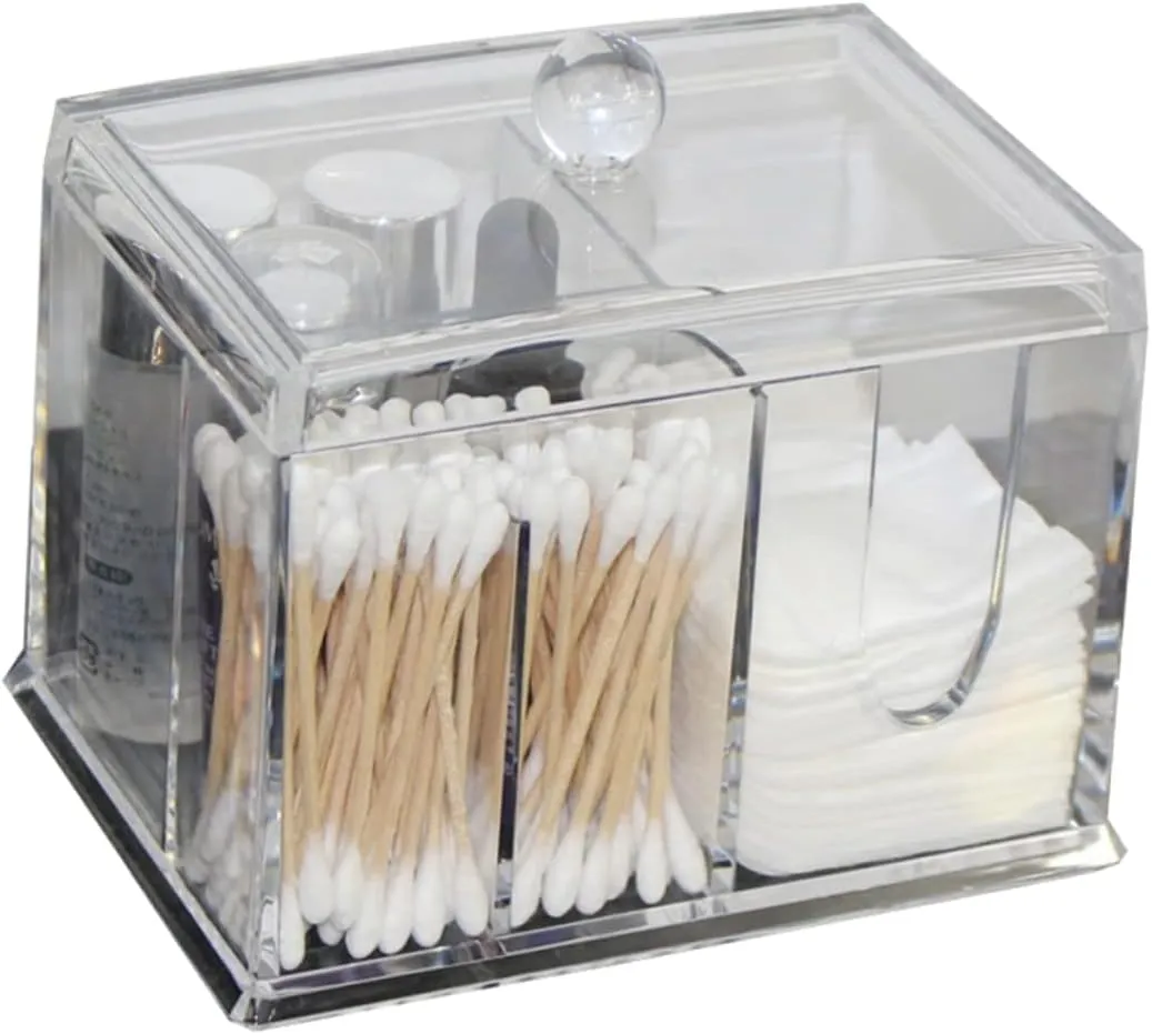 PartyKindom Transparent Cotton Pad Organizer Box Small Cosmetic Storage Container for Cotton Swabs and Pads Easy Access with Delicate Lid for Daily Essentials White
