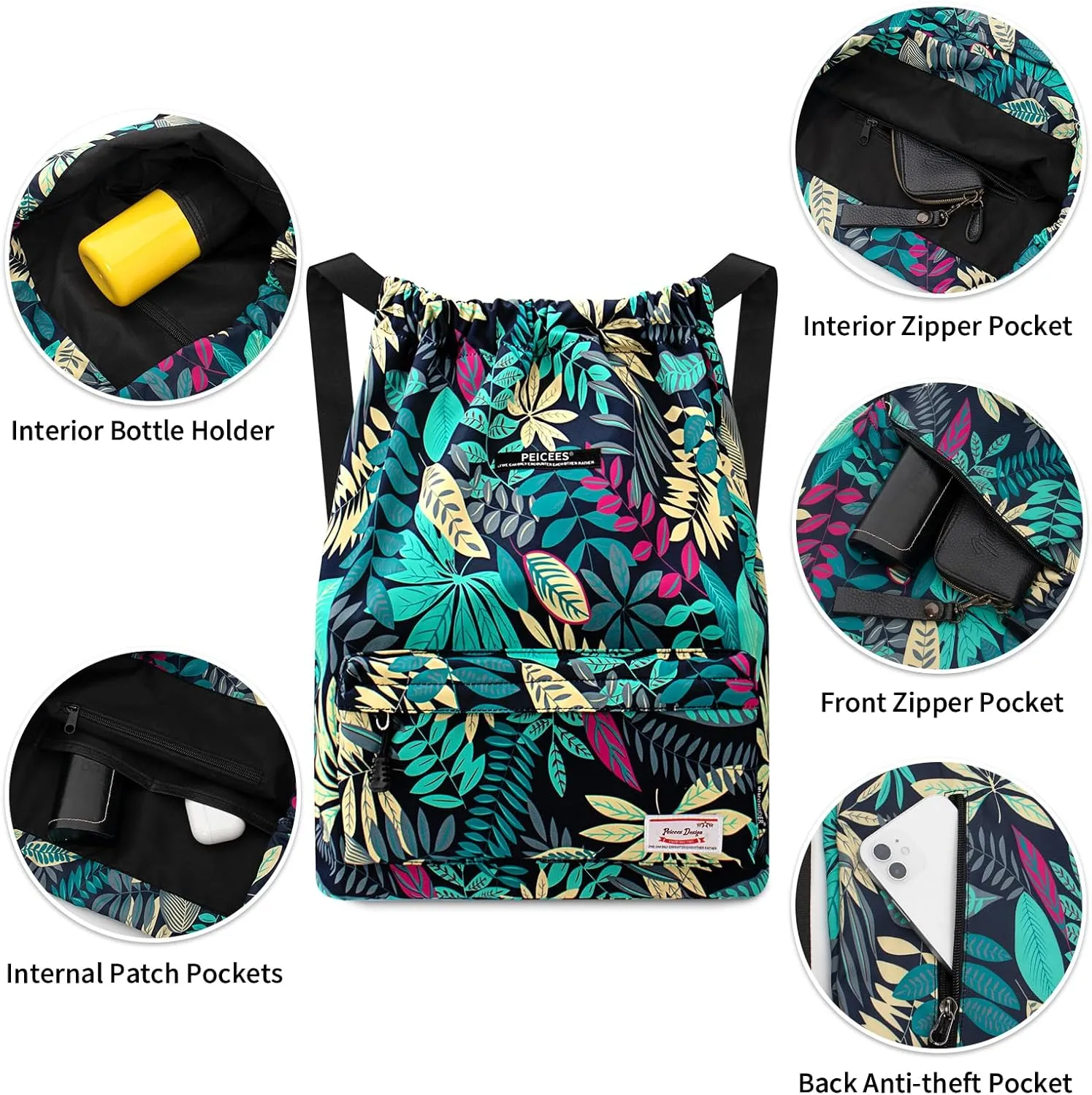 Peicees Waterproof Drawstring Sport Bag Lightweight Sackpack Backpack for Men and Women