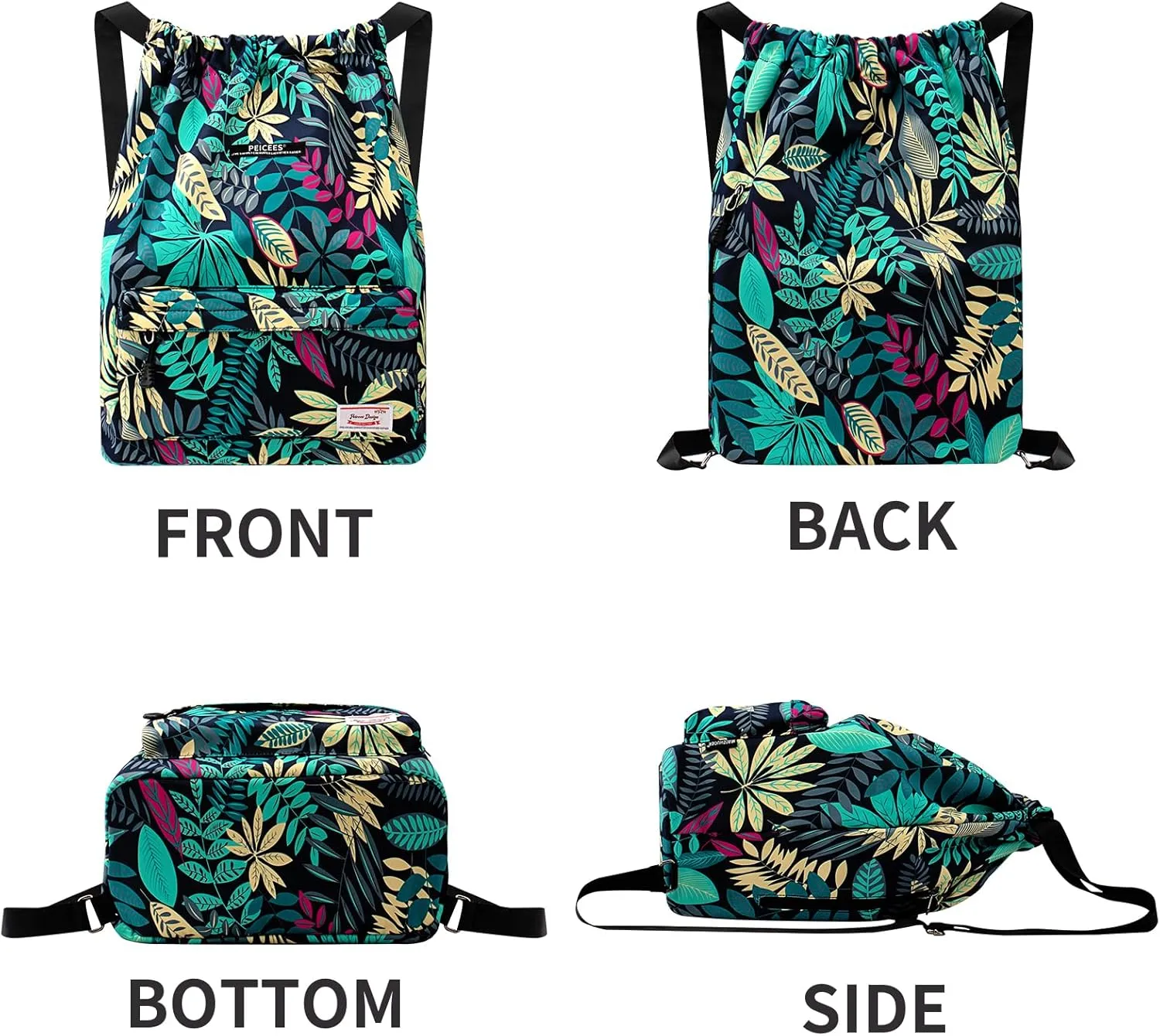 Peicees Waterproof Drawstring Sport Bag Lightweight Sackpack Backpack for Men and Women